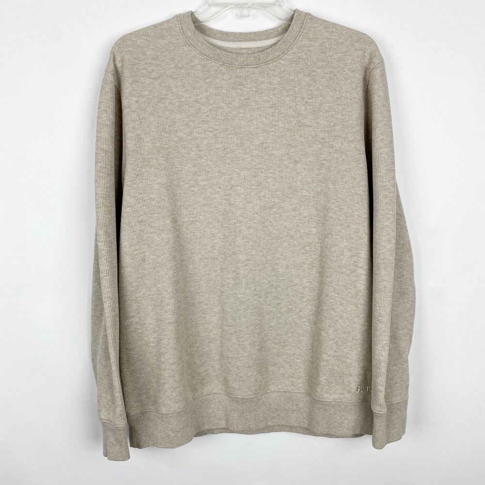 Bench Urbanwear Waffle Knit Fleece Lined‎ Crewneck Sweatshirt Mens M Beige